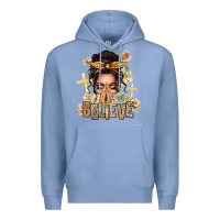 Colony Blue believe praying caucasian messy bun Premium Hoodie - texasbilliewilder