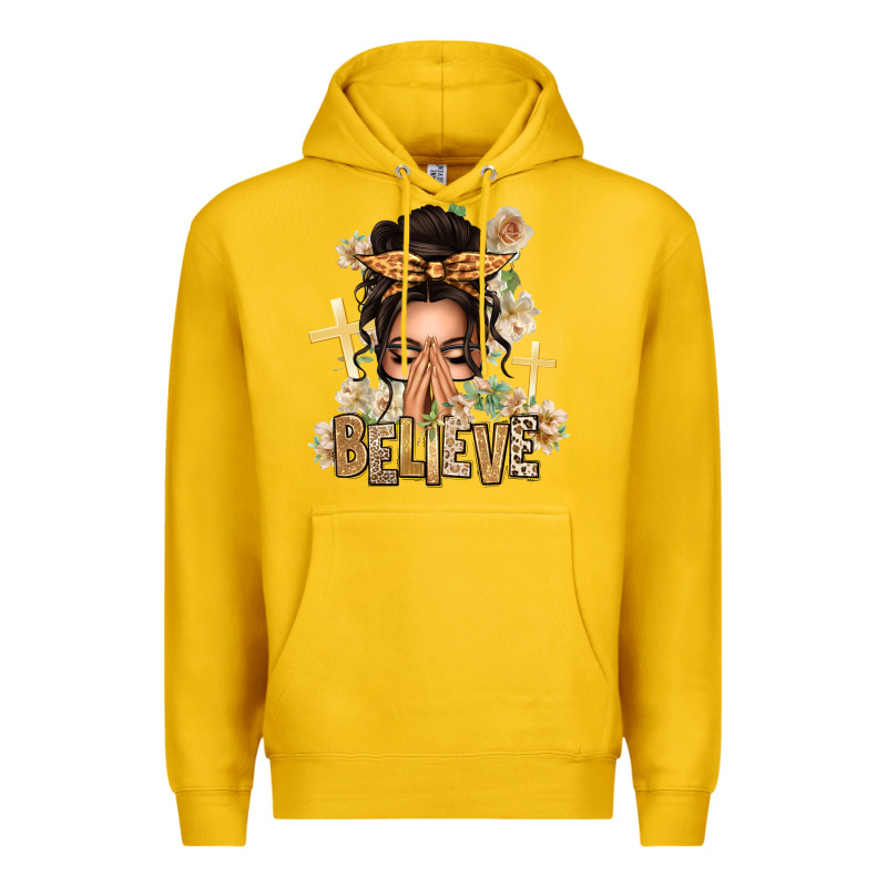 Believe Praying Caucasian Messy Bun Premium Hoodie by texasbilliewilder | Teevron