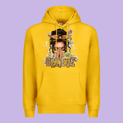 Believe Praying Caucasian Messy Bun Premium Hoodie Designed By Texasbilliewilder