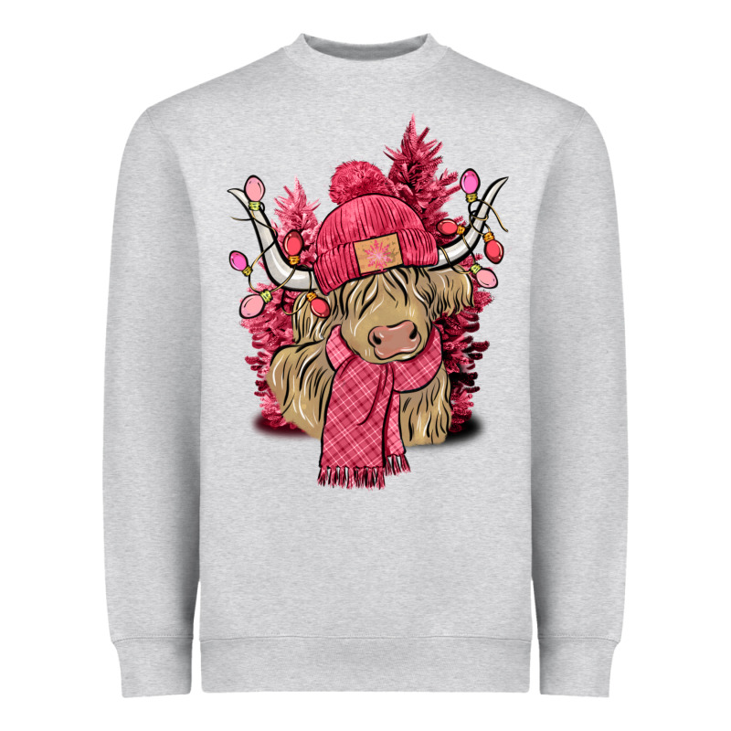 Pink Winter Long Haired Cow Heavyweight Sweatshirt by NancyCooperArtShop | Teevron