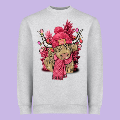 Pink Winter Long Haired Cow Heavyweight Sweatshirt Designed By Nancycooperartshop