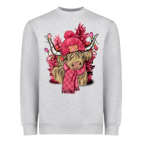 Heather Grey Pink winter long haired Cow Heavyweight Sweatshirt - NancyCooperArtShop