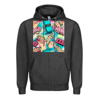 Charcoal Heather hand cream and nail tools with serape and glitter seamless pattern bbs Zipper Hoodie - BundleAndBundleShop