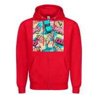 Red hand cream and nail tools with serape and glitter seamless pattern bbs Zipper Hoodie - BundleAndBundleShop