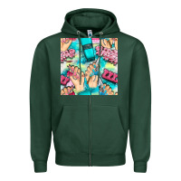 Sports Green hand cream and nail tools with serape and glitter seamless pattern bbs Zipper Hoodie - BundleAndBundleShop