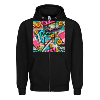 Black nail art tools and hand cream with serape and turquoise glitter seamle Zipper Hoodie - BundleAndBundleShop