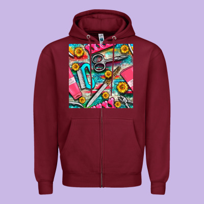 Nail Art Tools And Hand Cream With Serape And Turquoise Glitter Seamle Zipper Hoodie Designed By Bundleandbundleshop