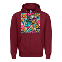 Burgundy nail art tools and hand cream with serape and turquoise glitter seamle Zipper Hoodie - BundleAndBundleShop