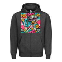 Charcoal Heather nail art tools and hand cream with serape and turquoise glitter seamle Zipper Hoodie - BundleAndBundleShop