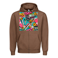 Chestnut nail art tools and hand cream with serape and turquoise glitter seamle Zipper Hoodie - BundleAndBundleShop