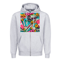 Heather Grey nail art tools and hand cream with serape and turquoise glitter seamle Zipper Hoodie - BundleAndBundleShop