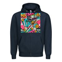 Navy nail art tools and hand cream with serape and turquoise glitter seamle Zipper Hoodie - BundleAndBundleShop