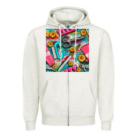 Oatmeal Heather nail art tools and hand cream with serape and turquoise glitter seamle Zipper Hoodie - BundleAndBundleShop
