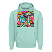 Seafoam nail art tools and hand cream with serape and turquoise glitter seamle Zipper Hoodie - BundleAndBundleShop