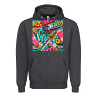 Smoke nail art tools and hand cream with serape and turquoise glitter seamle Zipper Hoodie - BundleAndBundleShop