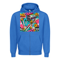 True Royal nail art tools and hand cream with serape and turquoise glitter seamle Zipper Hoodie - BundleAndBundleShop