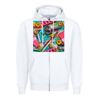 White nail art tools and hand cream with serape and turquoise glitter seamle Zipper Hoodie - BundleAndBundleShop