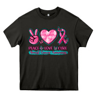 Asphalt Peace Love Cure Breast Cancer Awareness Heavy Core Tee - texasbilliewilder