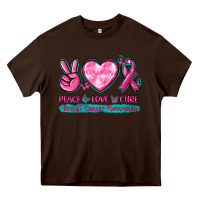 Chocolate Brown Peace Love Cure Breast Cancer Awareness Heavy Core Tee - texasbilliewilder