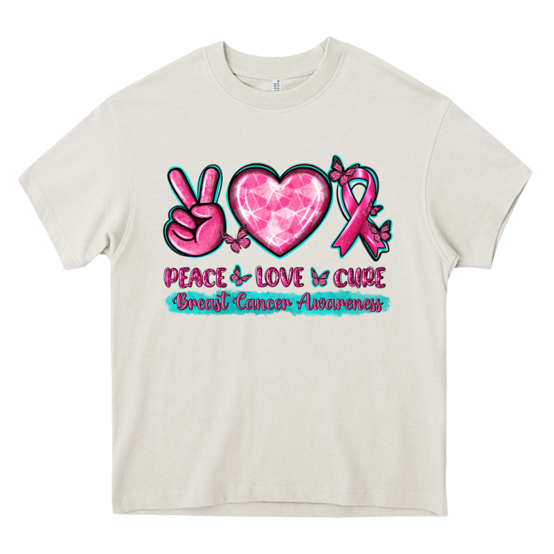 Peace Love Cure Breast Cancer Awareness Heavy Core Tee by texasbilliewilder | Teevron