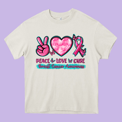 Peace Love Cure Breast Cancer Awareness Heavy Core Tee Designed By Texasbilliewilder