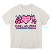 Cream Peace Love Cure Breast Cancer Awareness Heavy Core Tee - texasbilliewilder