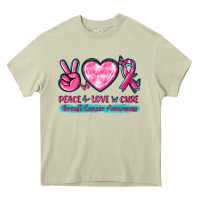 Mossy Peace Love Cure Breast Cancer Awareness Heavy Core Tee - texasbilliewilder