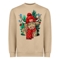 Mushroom Red Christmas long haired Cow Heavyweight Sweatshirt - NancyCooperArtShop