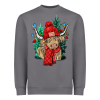 Storm Red Christmas long haired Cow Heavyweight Sweatshirt - NancyCooperArtShop