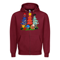 Burgundy Christmas With Ice Hockey Trees Zipper Hoodie - BundleAndBundleShop