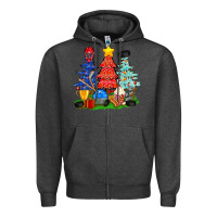 Charcoal Heather Christmas With Ice Hockey Trees Zipper Hoodie - BundleAndBundleShop