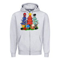 Heather Grey Christmas With Ice Hockey Trees Zipper Hoodie - BundleAndBundleShop