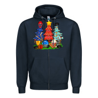 Navy Christmas With Ice Hockey Trees Zipper Hoodie - BundleAndBundleShop