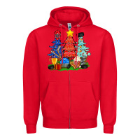 Red Christmas With Ice Hockey Trees Zipper Hoodie - BundleAndBundleShop