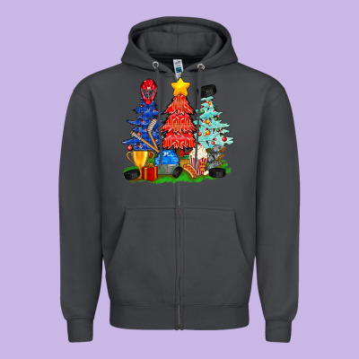 Christmas With Ice Hockey Trees Zipper Hoodie Designed By Bundleandbundleshop
