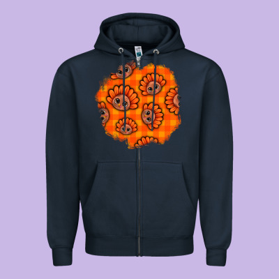 Thanksgiving Turkey With Tartan Patch Zipper Hoodie Designed By Bundleandbundleshop