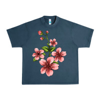 Midnight Navy pink flowers hibiscus Urban Heavy Tee - Jasminsmagicworld