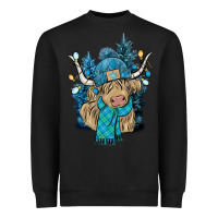 Black Winter long haired Cow Heavyweight Sweatshirt - NancyCooperArtShop