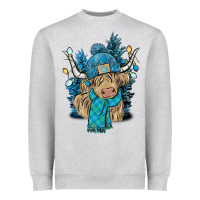 Heather Grey Winter long haired Cow Heavyweight Sweatshirt - NancyCooperArtShop