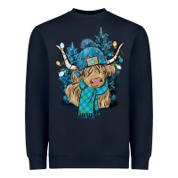 Navy Winter long haired Cow Heavyweight Sweatshirt - NancyCooperArtShop