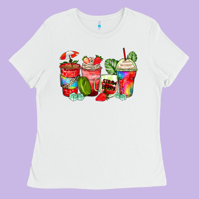 Strawberry Coffee Cups Ladies Tee Designed By Zillion Design Studio