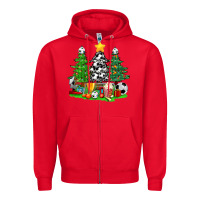 Red Christmas With Soccer Trees Zipper Hoodie - BundleAndBundleShop