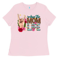 Bubblegum Pink rockin the mom life mothers day Ladies Tee - texasbilliewilder