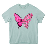 Arona Pink Flowers and Breast Cancer Ribbon Butterfly Heavy Core Tee - texasbilliewilder