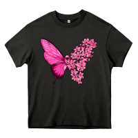 Asphalt Pink Flowers and Breast Cancer Ribbon Butterfly Heavy Core Tee - texasbilliewilder