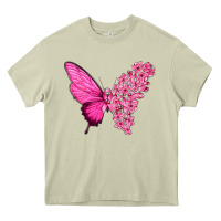 Mossy Pink Flowers and Breast Cancer Ribbon Butterfly Heavy Core Tee - texasbilliewilder