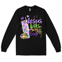 Black mardi gras jesus fills my cup Long Sleeve Tee - MaliasSmallBusiness