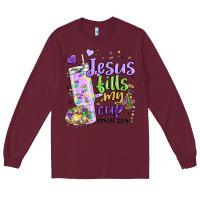 Burgundy mardi gras jesus fills my cup Long Sleeve Tee - MaliasSmallBusiness