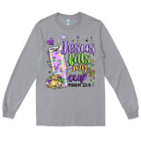 Heather Grey mardi gras jesus fills my cup Long Sleeve Tee - MaliasSmallBusiness