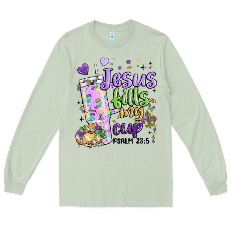 Mardi Gras Jesus Fills My Cup Long Sleeve Tee by MaliasSmallBusiness | Teevron